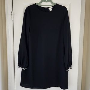 H&M Black Long Sleeve Dress with Pearl Accents Size 8